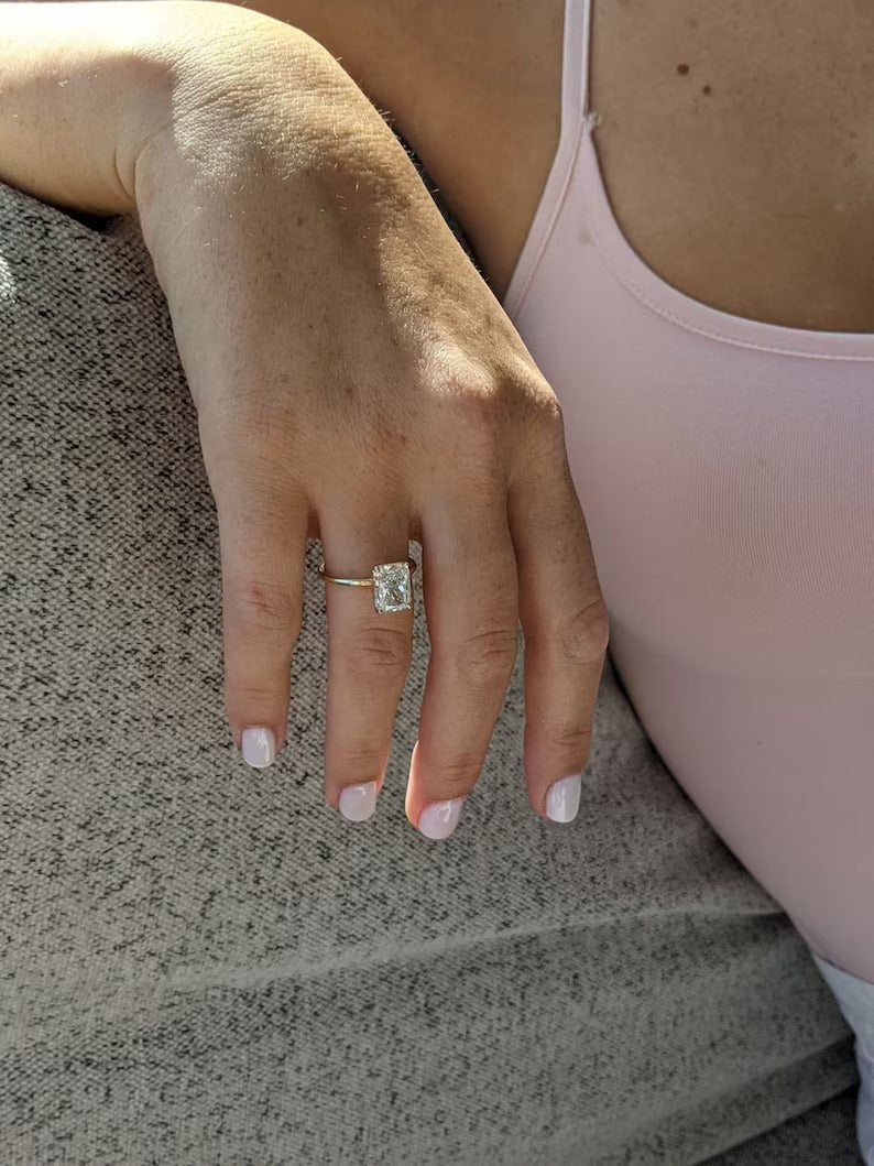 radiant lab grown diamond ring, solitaire lab diamond ring, premium lab created diamond ring, fine lab grown jewelry, handcrafted lab diamond ring, modern lab diamond ring, luxury lab diamond engagement