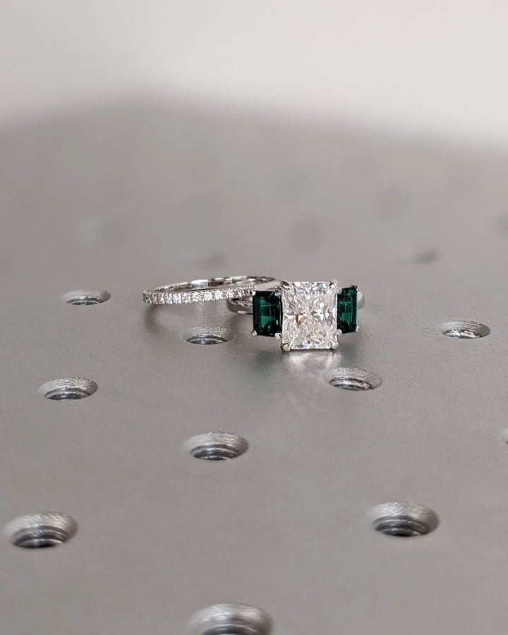 radiant trilogy engagement ring,
