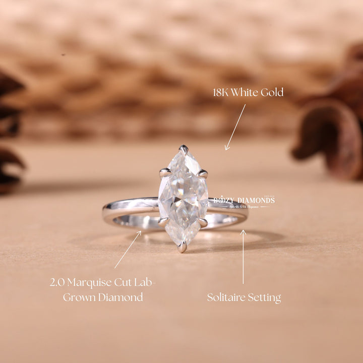 1.50CT - 2.50CT Marquise FE/VS2 Lab Grown Diamond Solitaire Engagement Ring - Doozy Diamonds