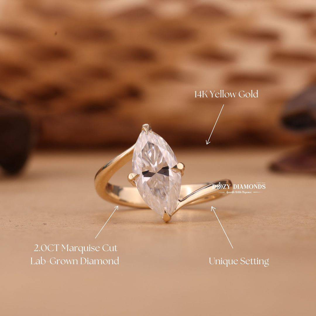 2.0CT - 3.0CT Marquise Cut E/VS1 Lab Grown Diamond Unique Bypass Engagement Ring - Doozy Diamonds