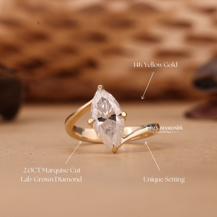 2.0CT - 3.0CT Marquise Cut E/VS1 Lab Grown Diamond Unique Bypass Engagement Ring - Doozy Diamonds