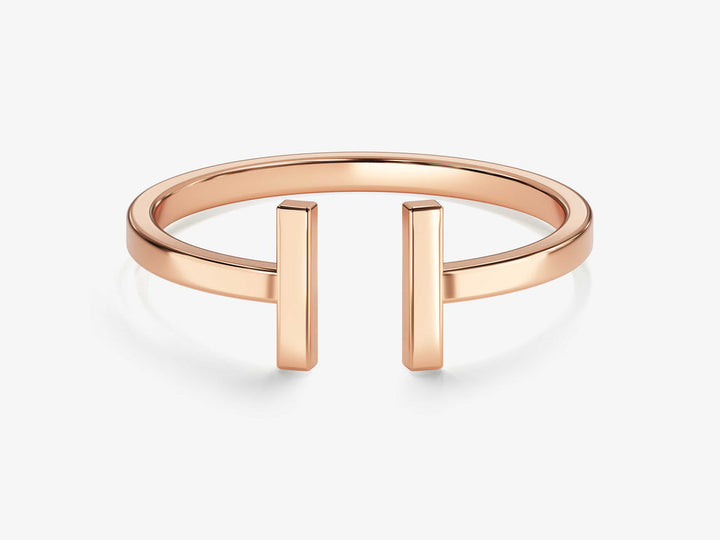14k Solid Gold Open T Ring For Women