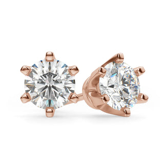 Round Cut Moissanite Diamond Six Prong Stud Earrings