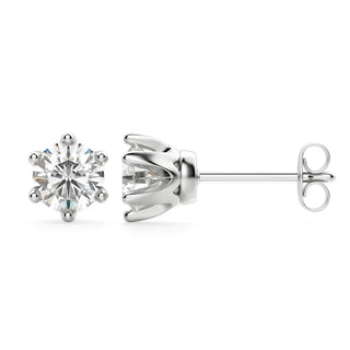 Round Cut Moissanite Diamond Six Prong Stud Earrings