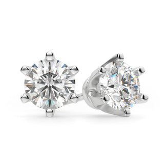 Round Cut Moissanite Diamond Six Prong Stud Earrings