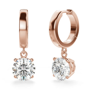 Round Cut Moissanite Diamond Solitaire Drop Earrings