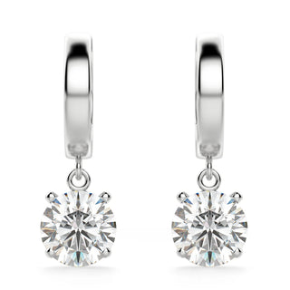 2ct Round Cut Moissanite Diamond Solitaire Drop Earrings