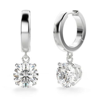 Round Cut Moissanite Diamond Solitaire Drop Earrings