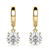 Round Cut Moissanite Diamond Solitaire Drop Earrings