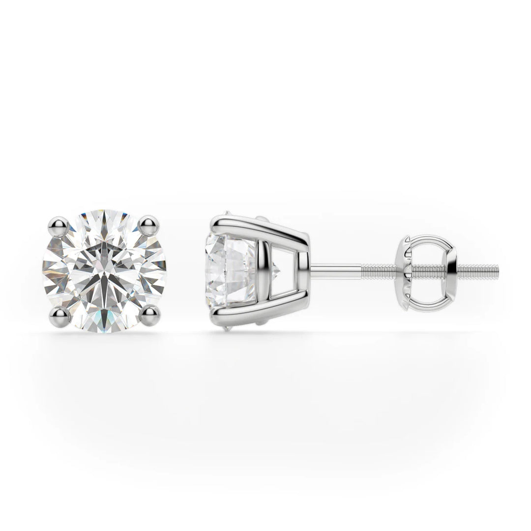 1ct Round Cut Moissanite Diamond Solitaire Stud Earrings