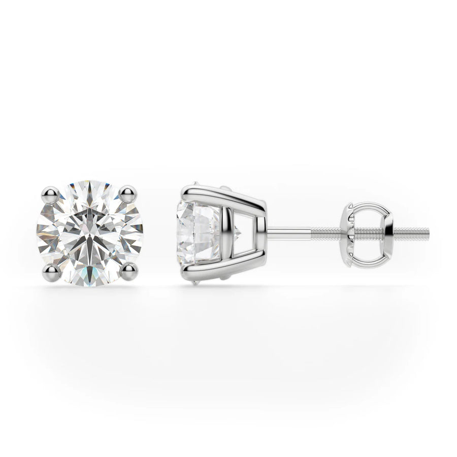 1ct Round Cut Moissanite Diamond Solitaire Stud Earrings