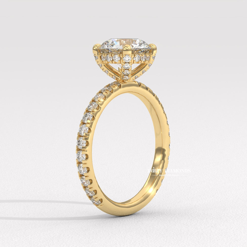 round cut diamond ring, hidden halo engagement ring, hidden halo diamond ring, round hidden halo ring, F VS diamond ring, F color diamond ring, VS clarity diamond ring, lab grown diamond ring