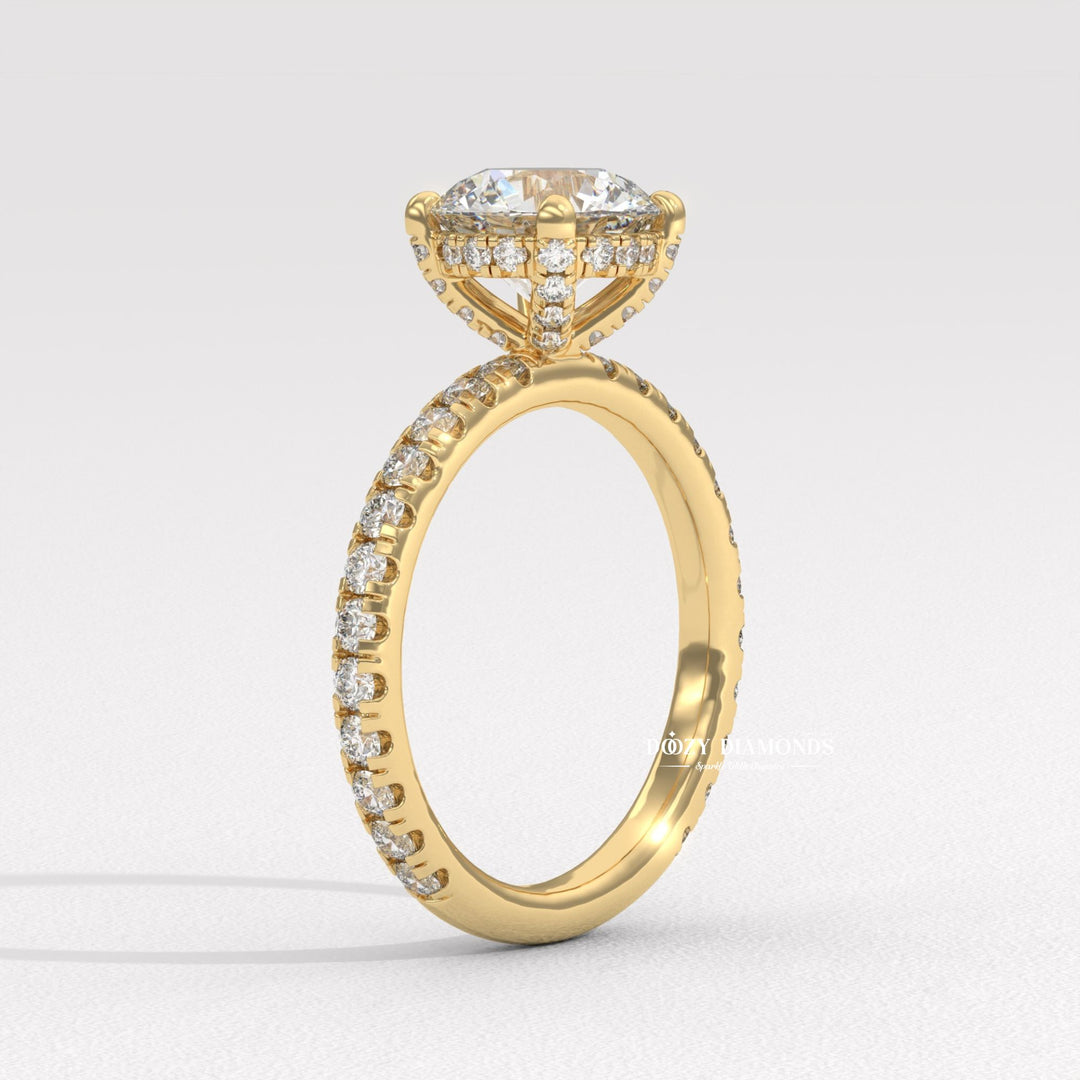 round cut diamond ring, hidden halo engagement ring, hidden halo diamond ring, round hidden halo ring, F VS diamond ring, F color diamond ring, VS clarity diamond ring, lab grown diamond ring