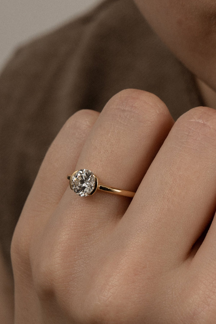 1.0CT - 3.0CT Round Cut Lab Grown Diamond Half Bezel Engagement Ring - Doozy Diamonds
