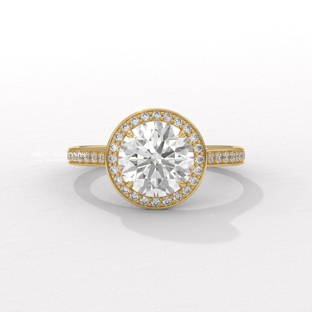 pave style engagement ring, round diamond engagement ring, halo engagement ring, round cut diamond ring, pave diamond engagement ring, halo diamond ring, round solitaire halo ring,