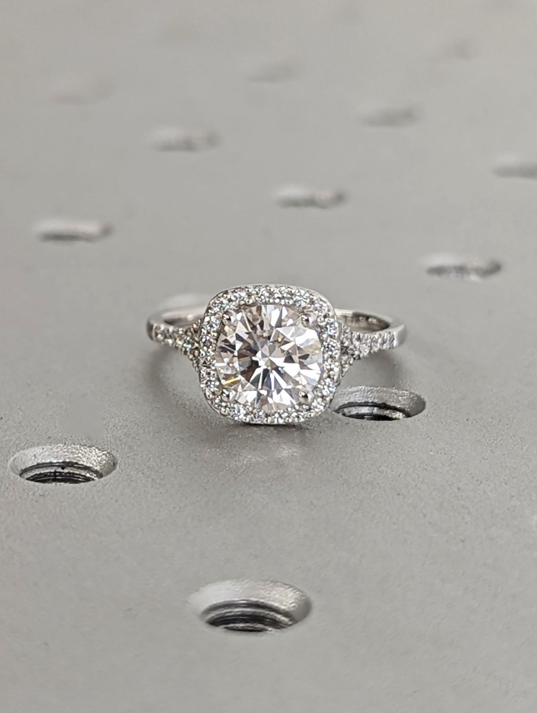1.50ct round cut halo lab grown diamond pave engagement ring,