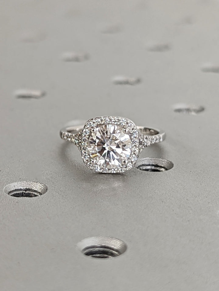 1.50ct round cut halo lab grown diamond pave engagement ring,