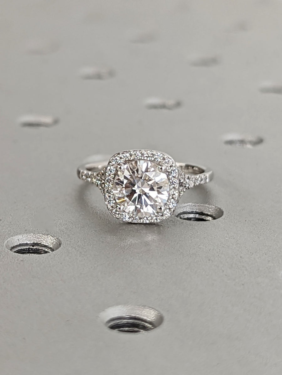 1.50ct round cut halo lab grown diamond pave engagement ring,