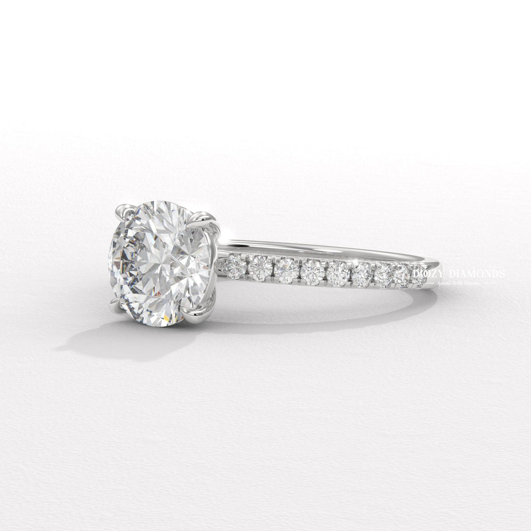 round hidden halo ring, round cathedral ring, round solitaire engagement ring, round bezel ring,
