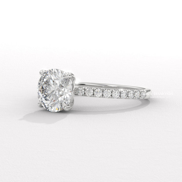 round hidden halo ring, round cathedral ring, round solitaire engagement ring, round bezel ring,