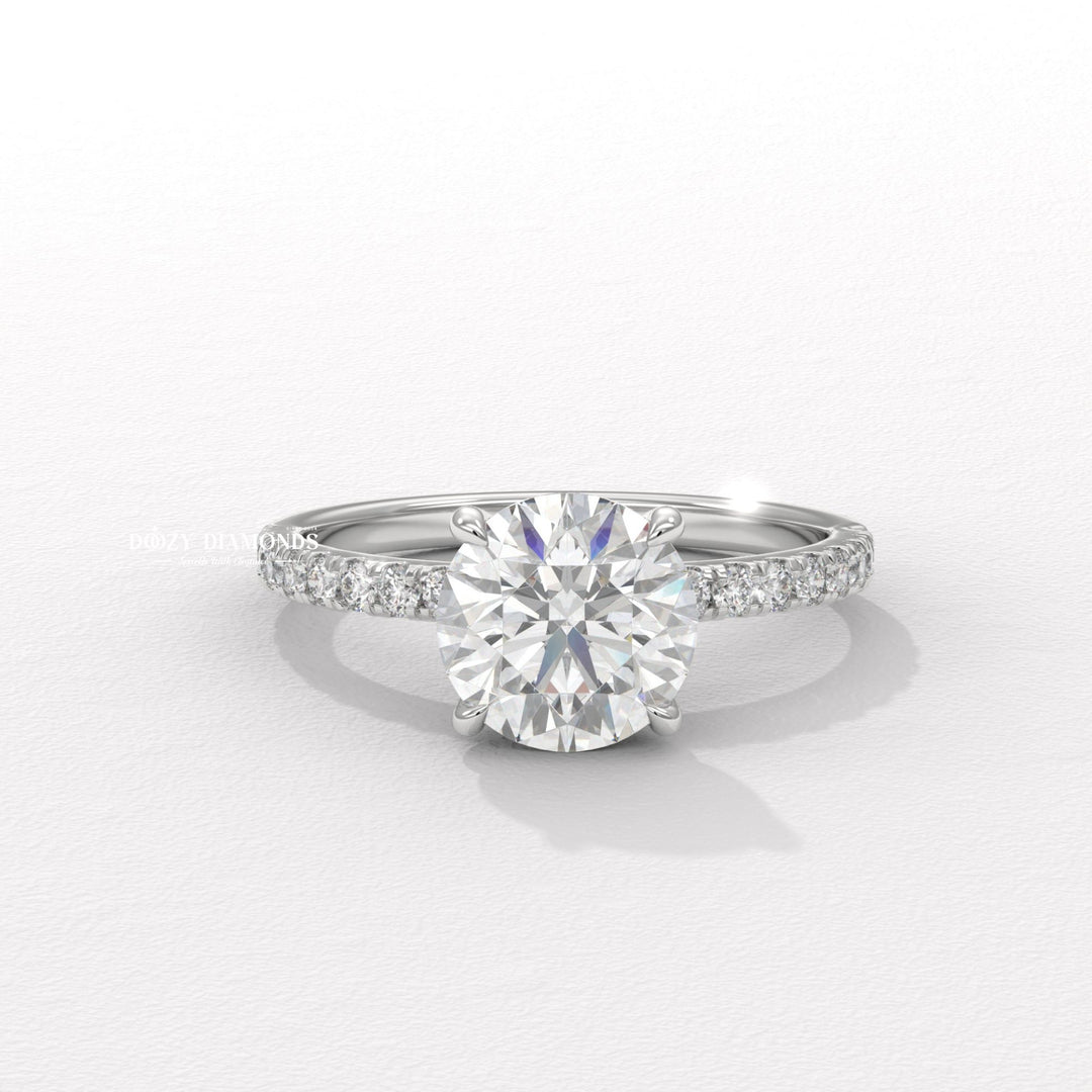 round prong set ring, four prong engagement ring, six prong diamond ring, basket setting ring, tulip setting ring, gallery rail ring, micro pave diamond ring, french pave diamond ring,