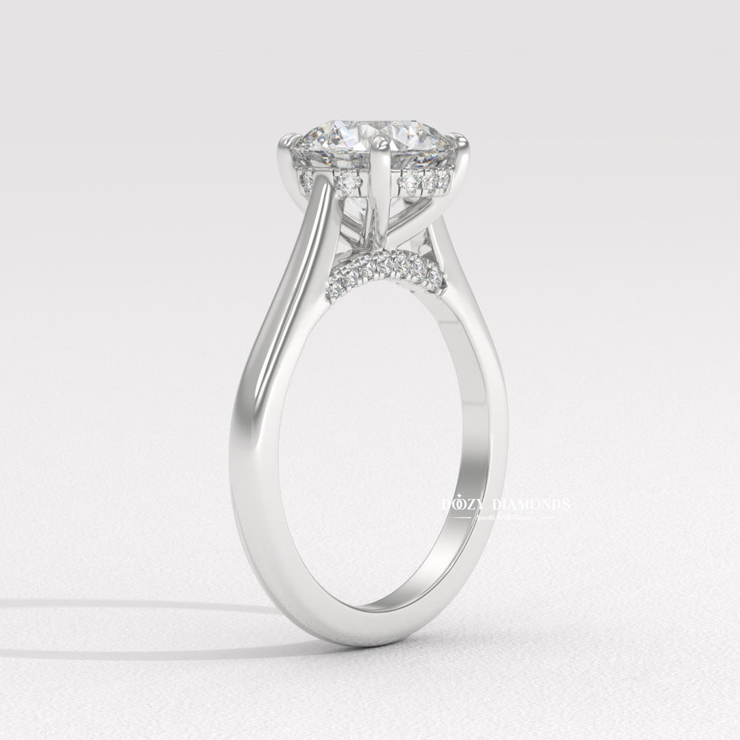 six prong diamond ring, basket setting ring, tulip setting ring, gallery rail ring, hidden halo bridal ring, raised setting engagement ring, high profile engagement ring, luxury round ring, vintage engagement ring,