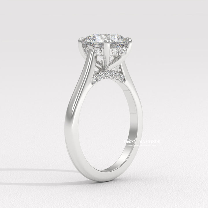 six prong diamond ring, basket setting ring, tulip setting ring, gallery rail ring, hidden halo bridal ring, raised setting engagement ring, high profile engagement ring, luxury round ring, vintage engagement ring,