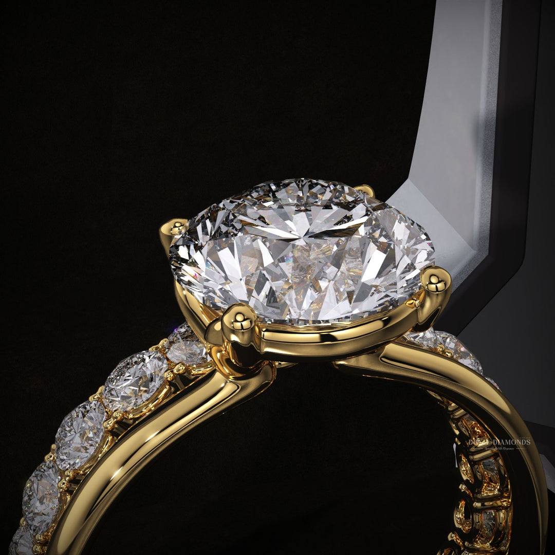 Round Lab Grown Solitaire Engagement Ring & Eternity Stacking Wedding Band