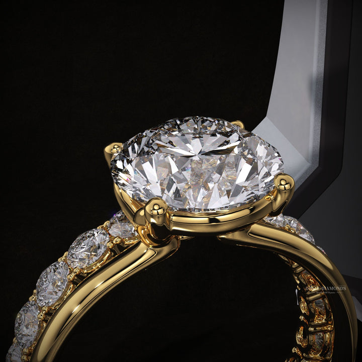 Round Lab Grown Solitaire Engagement Ring & Eternity Stacking Wedding Band