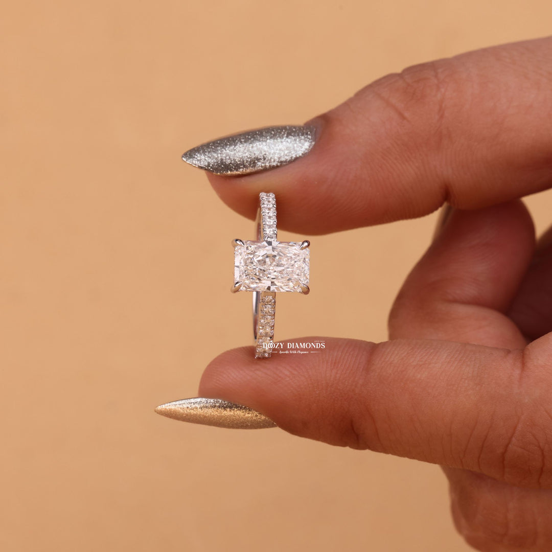 Radiant side stone engagement ring, Radiant cathedral engagement ring, Radiant bezel engagement ring, Radiant tension set engagement ring, 
