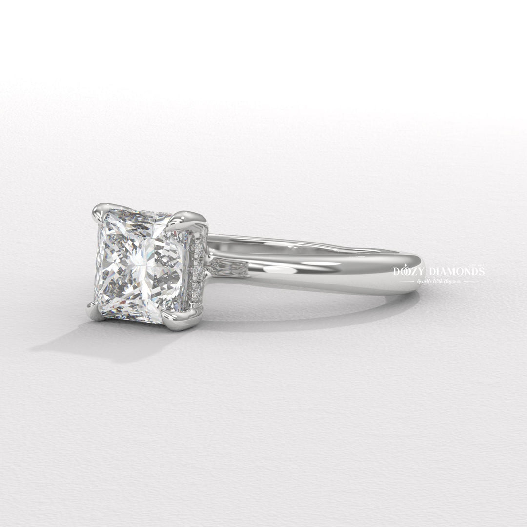 six prong diamond ring, cathedral solitaire ring, hidden halo solitaire ring, bezel set solitaire ring, prong set diamond ring, modern solitaire ring, classic solitaire ring, minimalist engagement ring