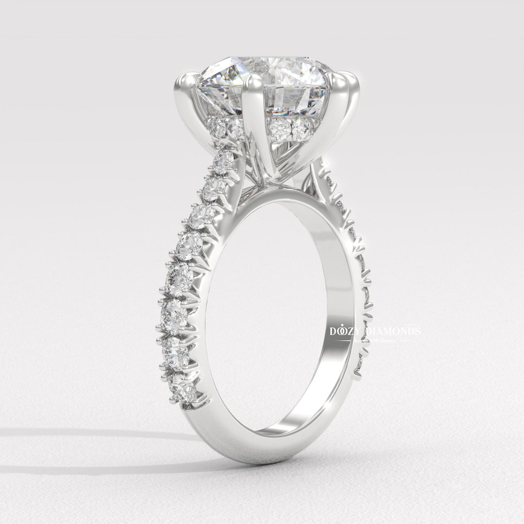 six prong diamond ring, basket setting ring, tulip setting ring, gallery rail ring, micro pave diamond ring, french pave diamond ring, shared prong pave ring, pave bridal ring,
