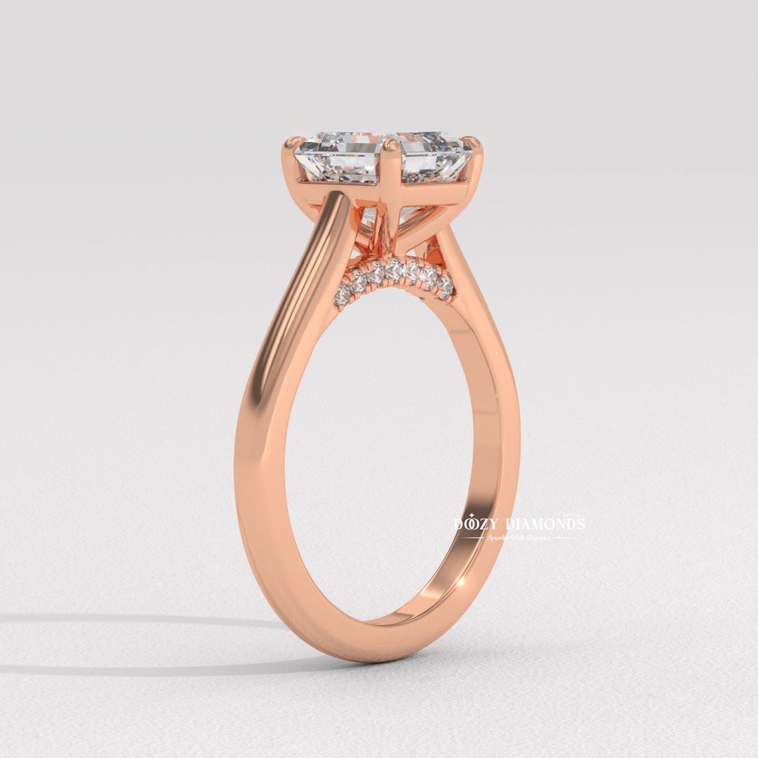 Custom asscher bridge engagement ring
Asscher cut solitaire engagement ring
Asscher cut halo engagement ring