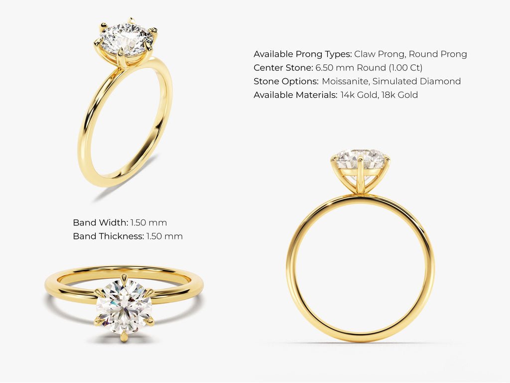 Round solitaire engagement ring photographed in natural light