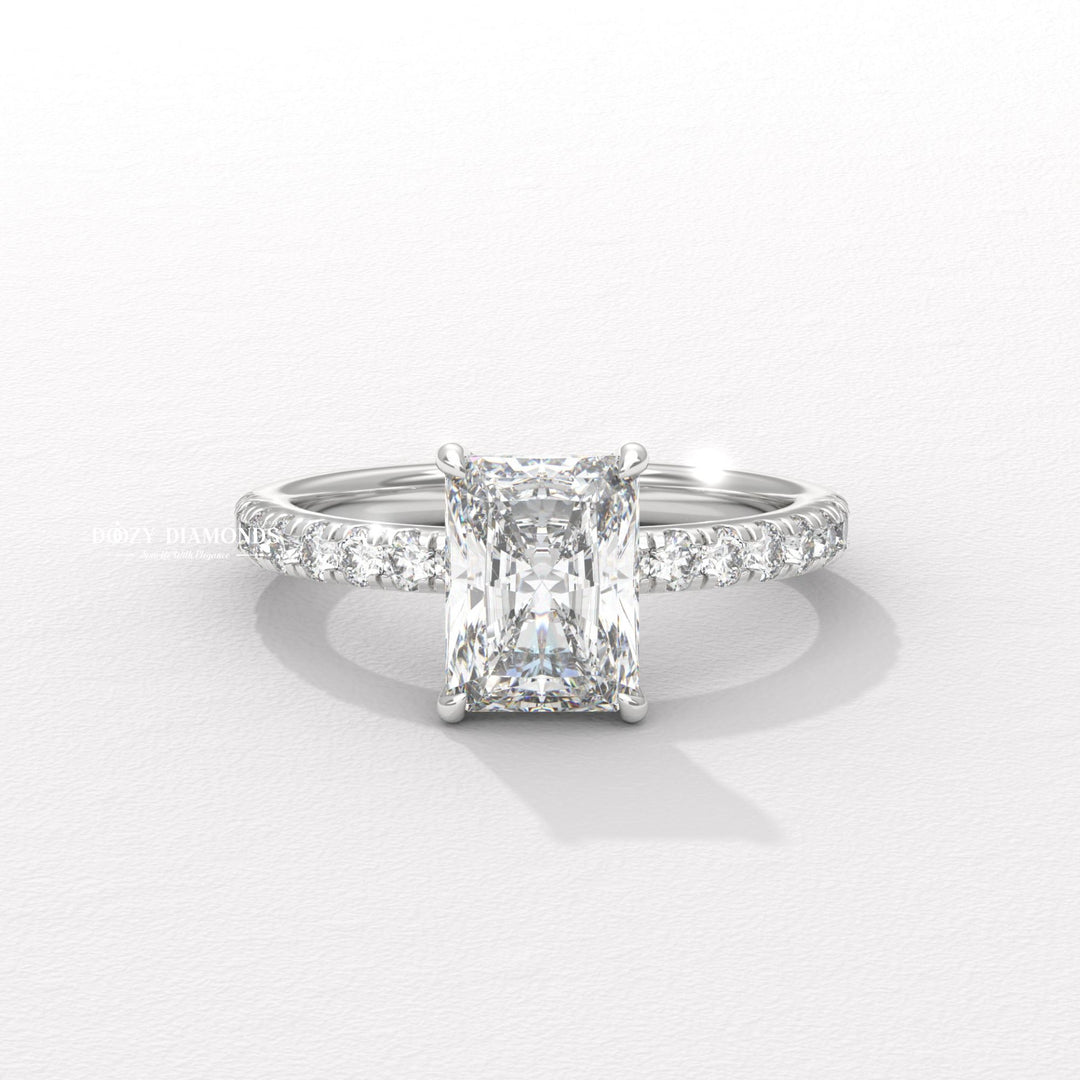 sophisticated diamond ring, luxury ring for women, diamond anniversary ring, wedding proposal ring, premium bridal jewelry, timeless bridal jewelry, elegant bridal jewelry, radiant halo ring, radiant hidden halo ring, radiant cathedral ring, radiant pave ring, radiant halo