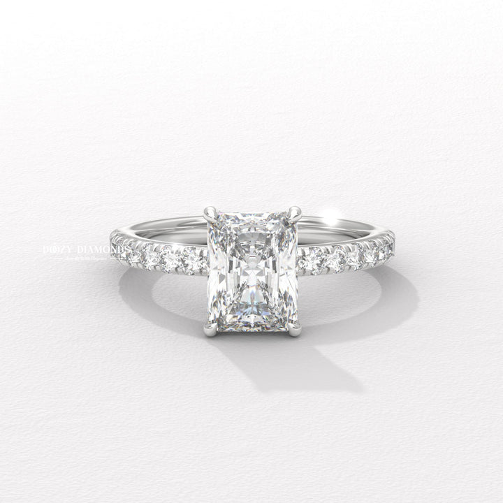 sophisticated diamond ring, luxury ring for women, diamond anniversary ring, wedding proposal ring, premium bridal jewelry, timeless bridal jewelry, elegant bridal jewelry, radiant halo ring, radiant hidden halo ring, radiant cathedral ring, radiant pave ring, radiant halo