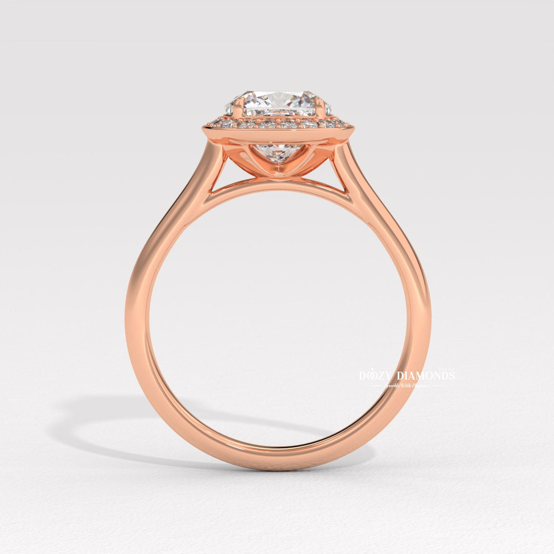 cushion lab diamond ring, cushion diamond bridal ring, luxury halo diamond ring, diamond proposal ring, sustainable bridal ring, ethical lab diamond ring, cushion cut lab diamond ring,