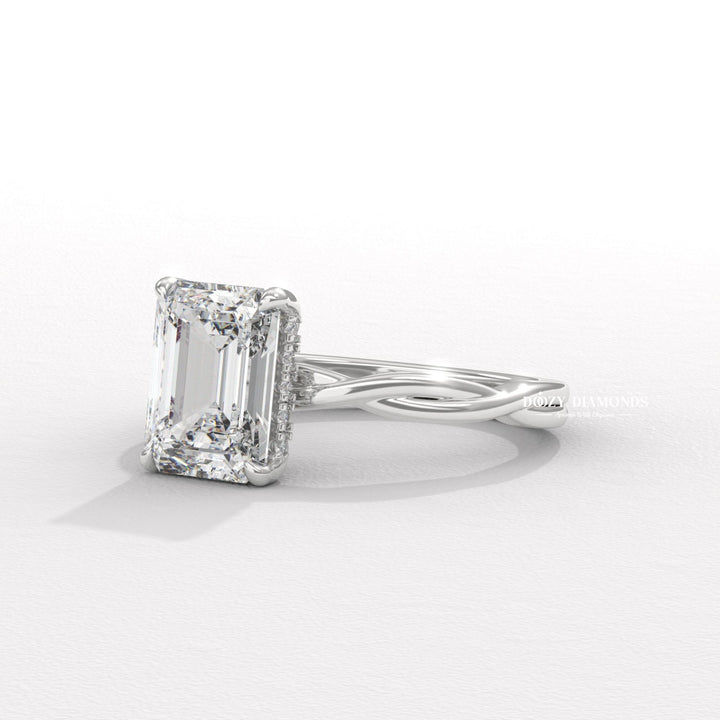 heirloom engagement ring, sophisticated diamond ring, luxury ring for women, wedding proposal ring, premium bridal jewelry, timeless bridal jewelry, elegant bridal jewelry, emerald halo ring, emerald hidden halo ring, emerald pave ring, emerald cathedral ring, emerald solitaire engagement