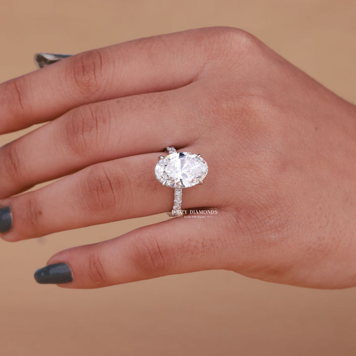 4.50CT - 5.50CT Oval Cut E/VS1 Lab Grown Diamond Hidden Halo Engagement Ring - Doozy Diamonds