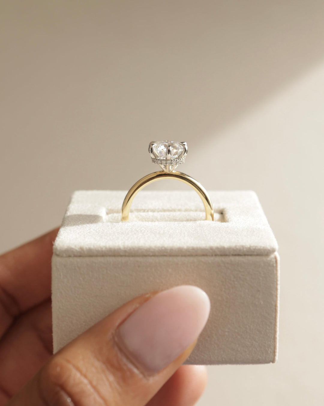 floating hidden halo setting, split shank hidden halo setting, tapered hidden halo setting, curved hidden halo setting, rounded hidden halo setting, fine jewelry hidden halo setting,