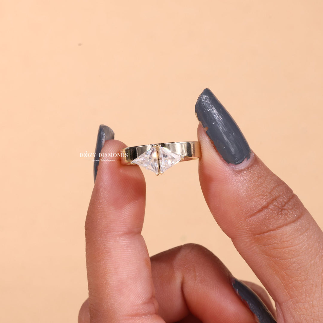 Trillion Cut Lab Grown Toi et Moi Diamond E/VS1 Cigar Engagement Ring - Doozy Diamonds