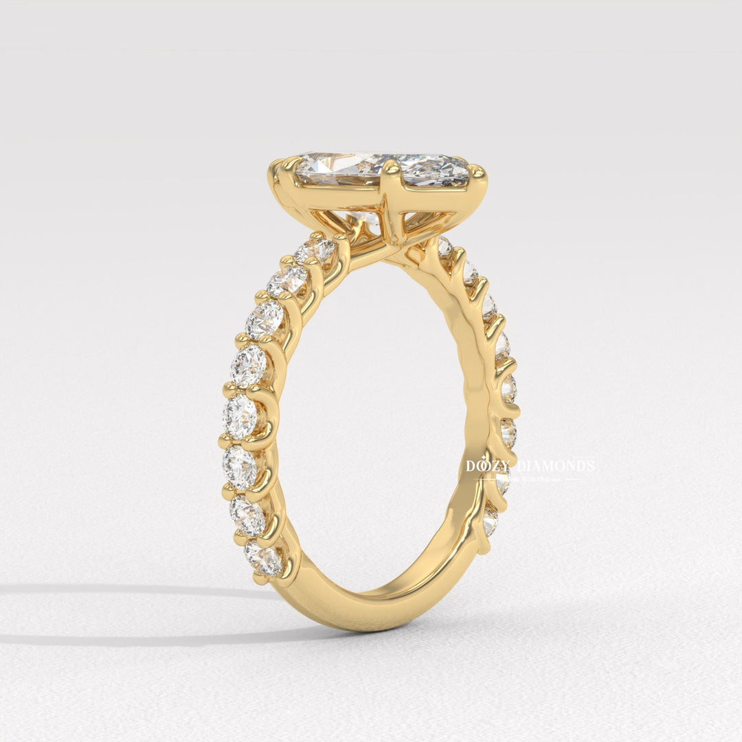 tapered band ring, tapered shank engagement ring, marquise bridal ring, elongated diamond ring
