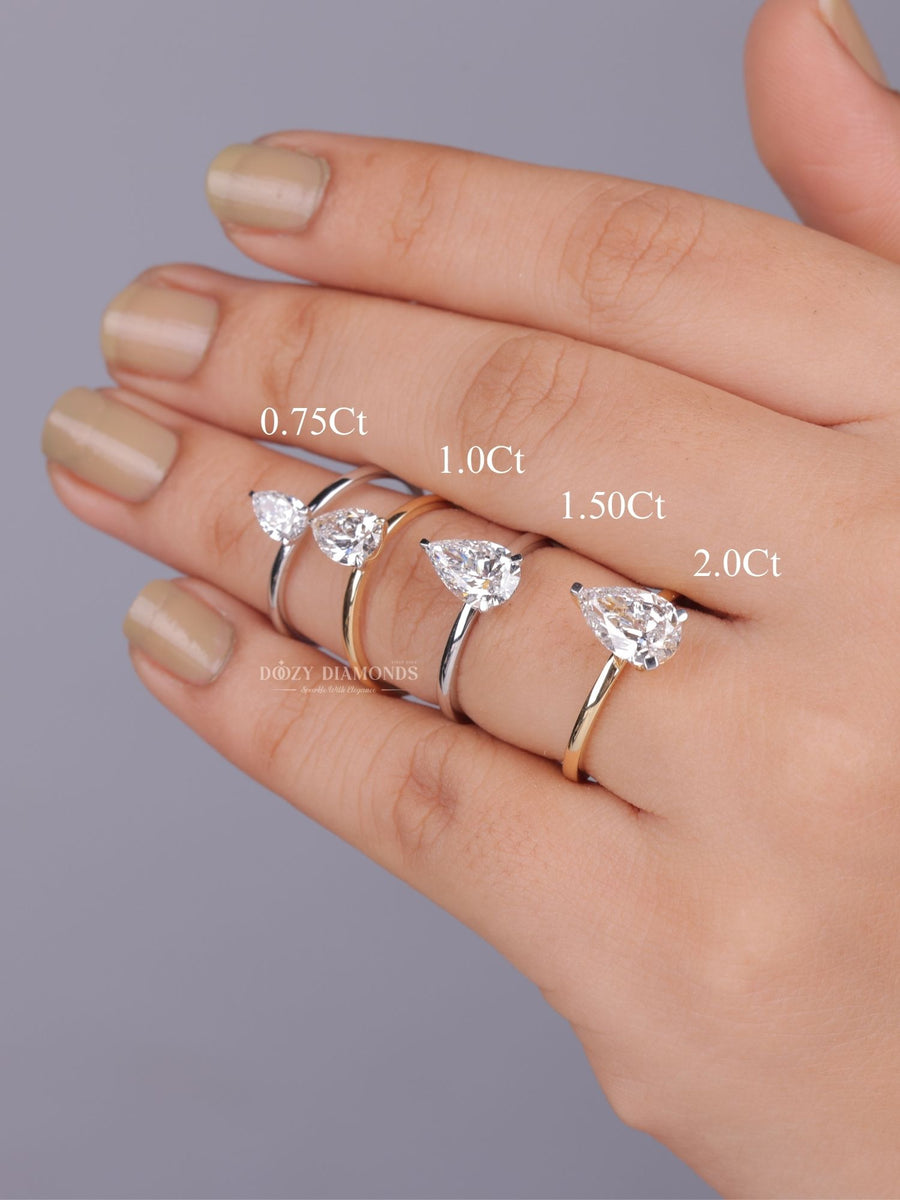 0.75ct - 2.0ct Pear E/VS2 Diamond Lab Grown Solitaire Engagement Ring - Doozy Diamonds