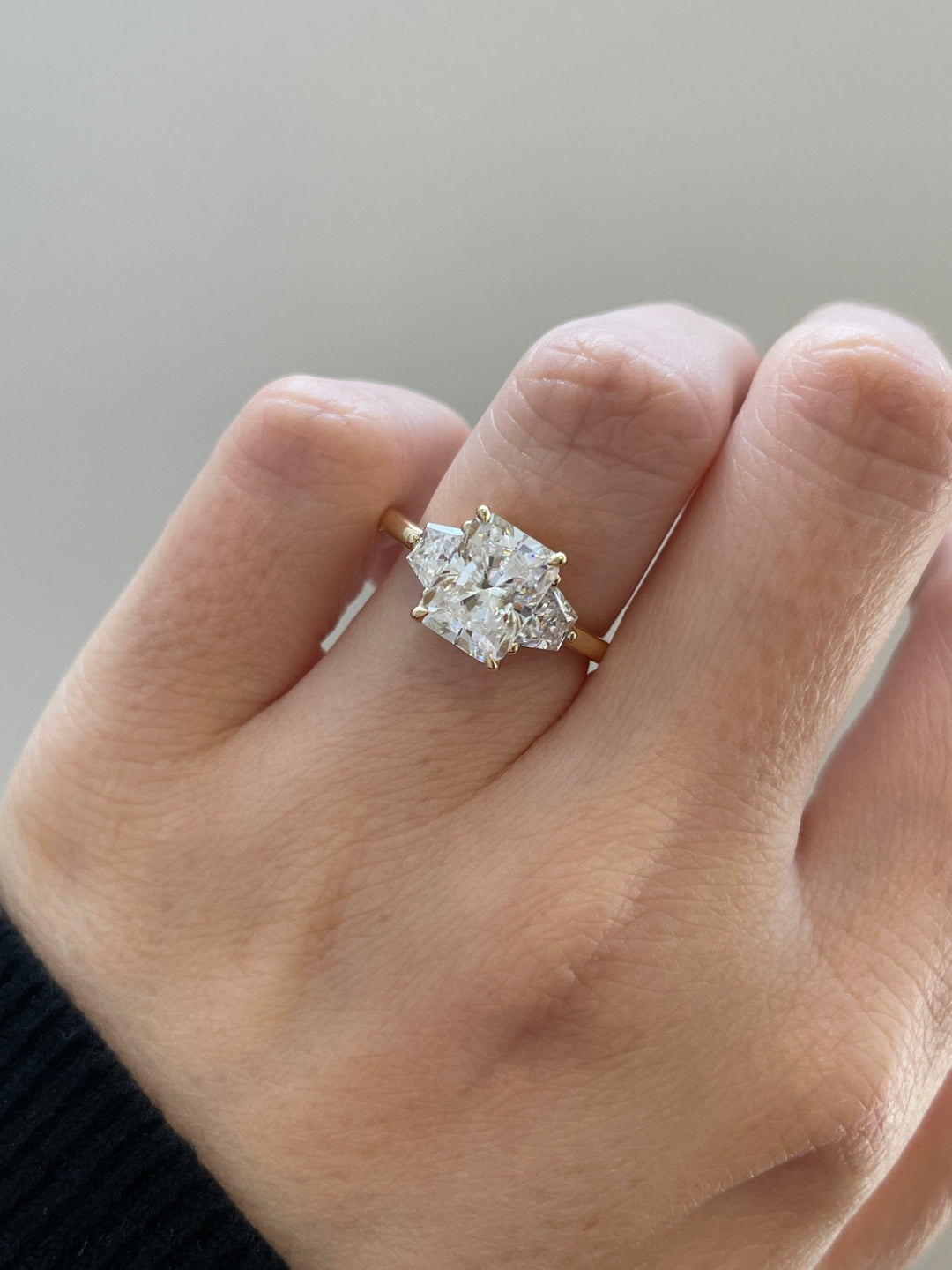1.50 - 3.50 CT Radiant Cut Lab Grown Diamond Three Stone Engagement Ring - Doozy Diamonds