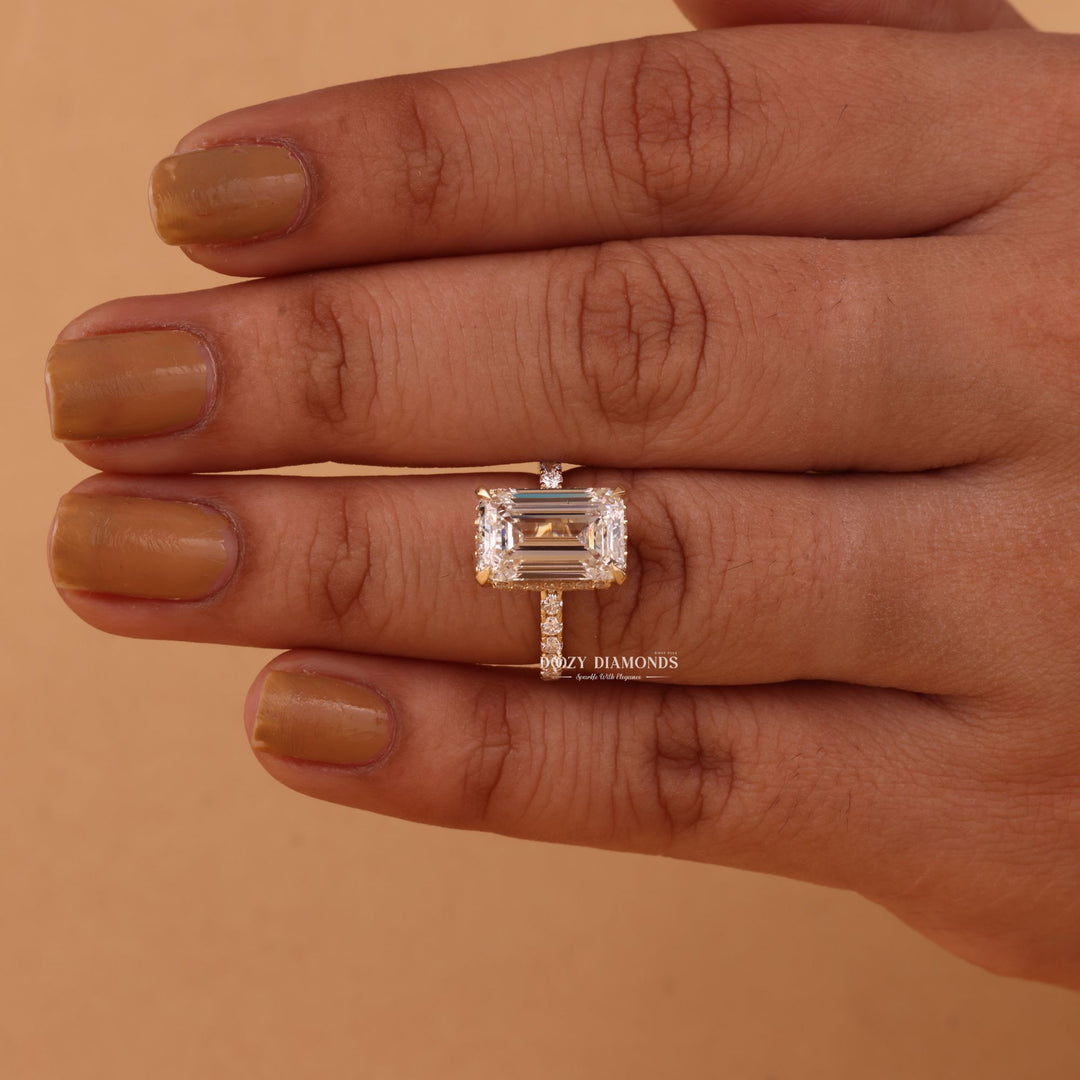 4.0CT - 6.0CT Emerald Cut F/VS1 Lab Grown Diamond Hidden Halo Engagement Ring - Doozy Diamonds