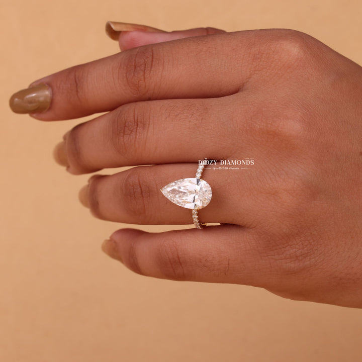 5.0CT - 7.0CT Pear Cut EF/VS1 Lab Grown Diamond Hidden Halo Engagement Ring - Doozy Diamonds