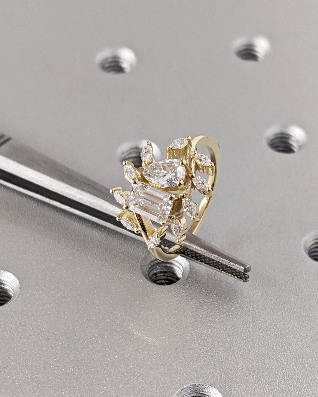 emerald and pear diamond bridal ring