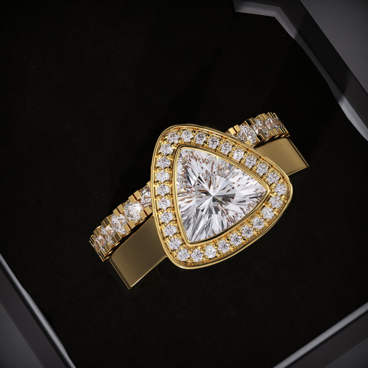Trillion Lab Grown Halo Engagement Ring With Eternity Diamond Wedding Band