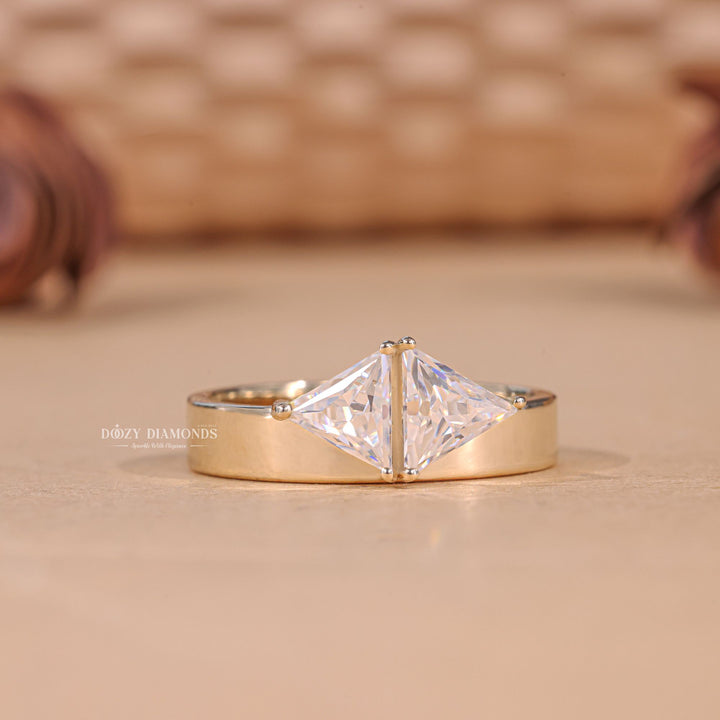 Trillion Cut Lab Grown Toi et Moi Diamond E/VS1 Cigar Engagement Ring - Doozy Diamonds