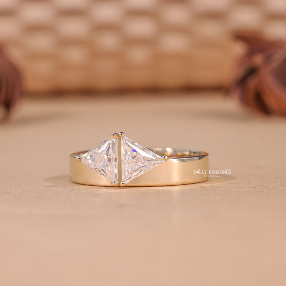 Trillion Cut Lab Grown Toi et Moi Diamond E/VS1 Cigar Engagement Ring - Doozy Diamonds